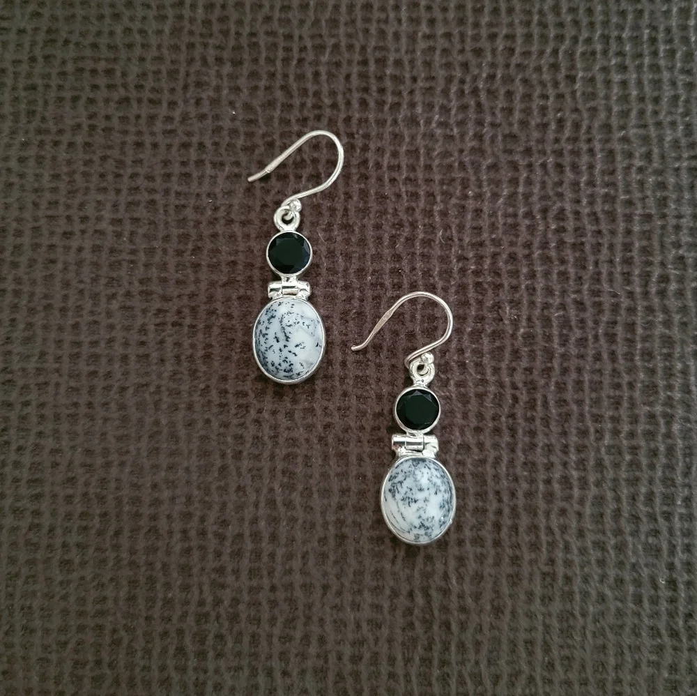 Shivam Oval Shaped Dendritic Agate Earrings - Picture 2 of 14